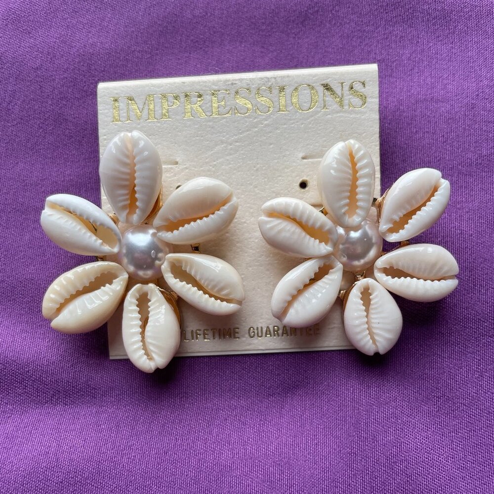 Bundle pairs of Earrings 3 for $12 Impressions. Shell and Faux Pearl Earrings